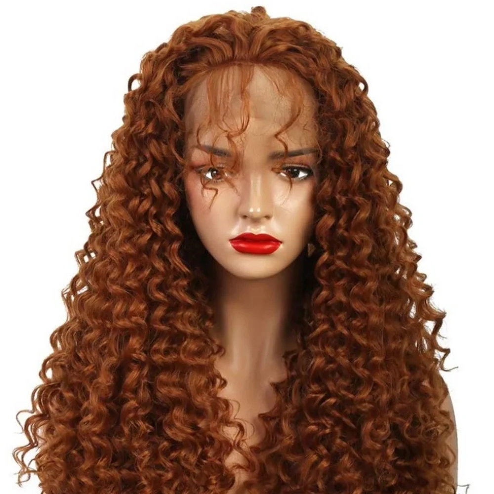 💫24” LIGHT AUBURN RED KINKY CURLY  LACE FRONT WIG